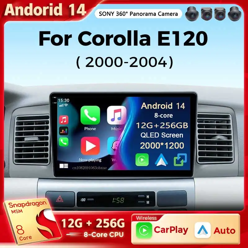 

Автомобильный радиоприемник на Android 14, мультимедийный плеер для Toyota Corolla E120 2001 2002 2003 2004, автомобильное беспроводное устройство Carplay, автомобильное стерео DSP Wi-Fi + 4G