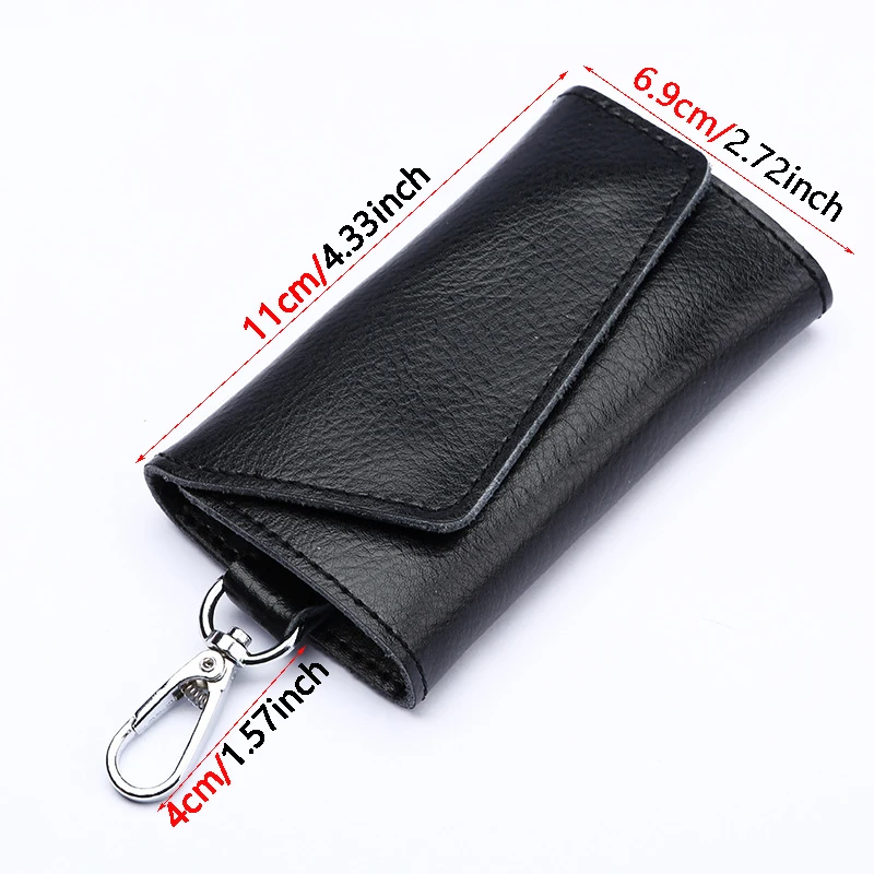 Fashion Soft Cowhide Key Holder Leather Key Organizer Wallet Bag Car Housekeeper Card Pocket Key Chain Storage Accessories Gift