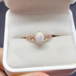 Natural White Opal Ring for Office Women 6mm*8mm Australian Opal 925 Silver Ring with 18K Gold Plated Jewelry