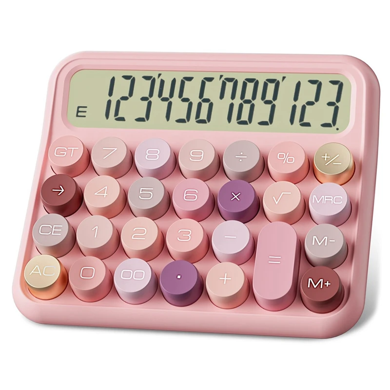 Mechanical Calculator 12 Digit With 5-Inch LCD Display, Big Buttons, Desk Calculator Cute For Office And Home Use