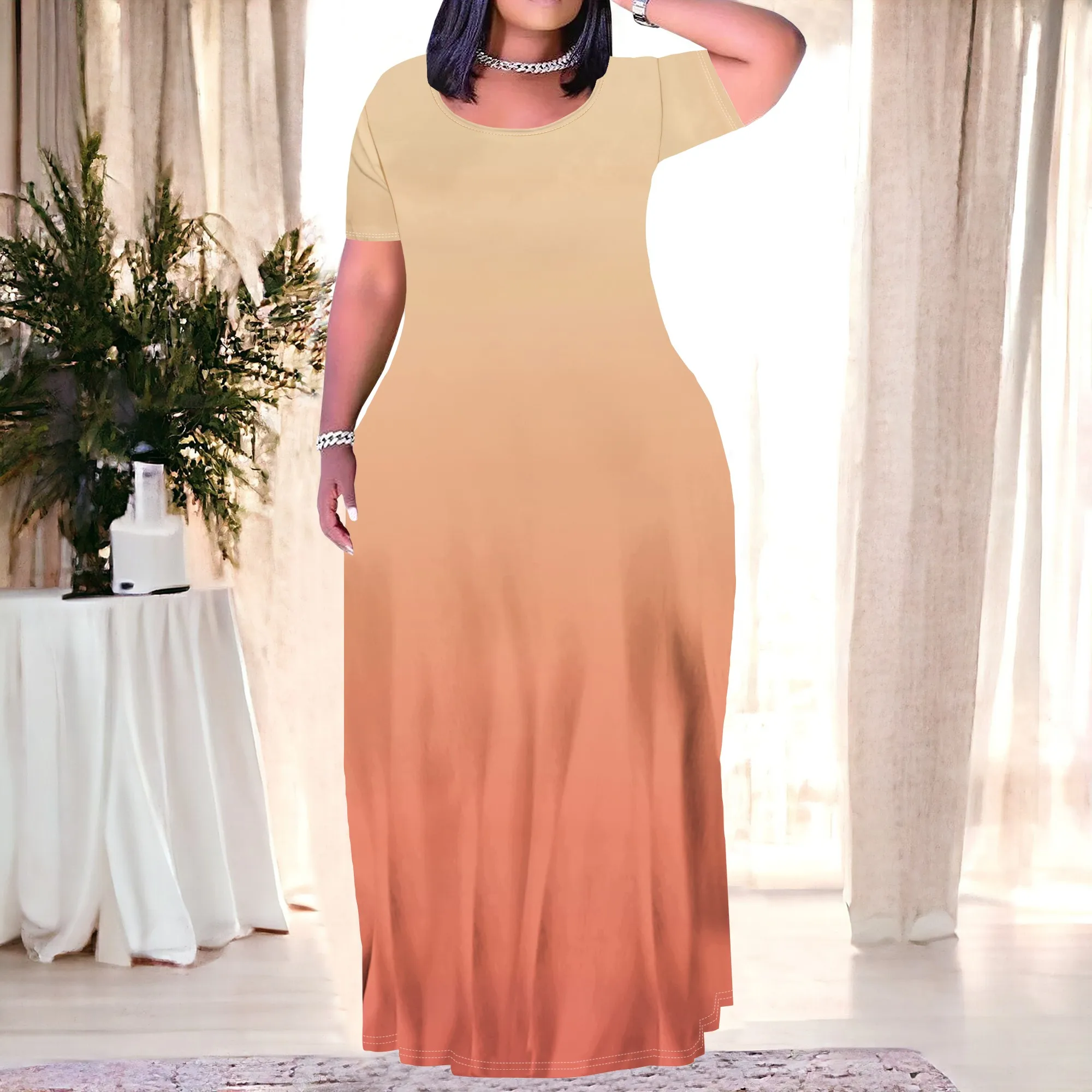 

Plus Size Maxi Summer Dress Outfits for Women Neon Loose Cute Dress