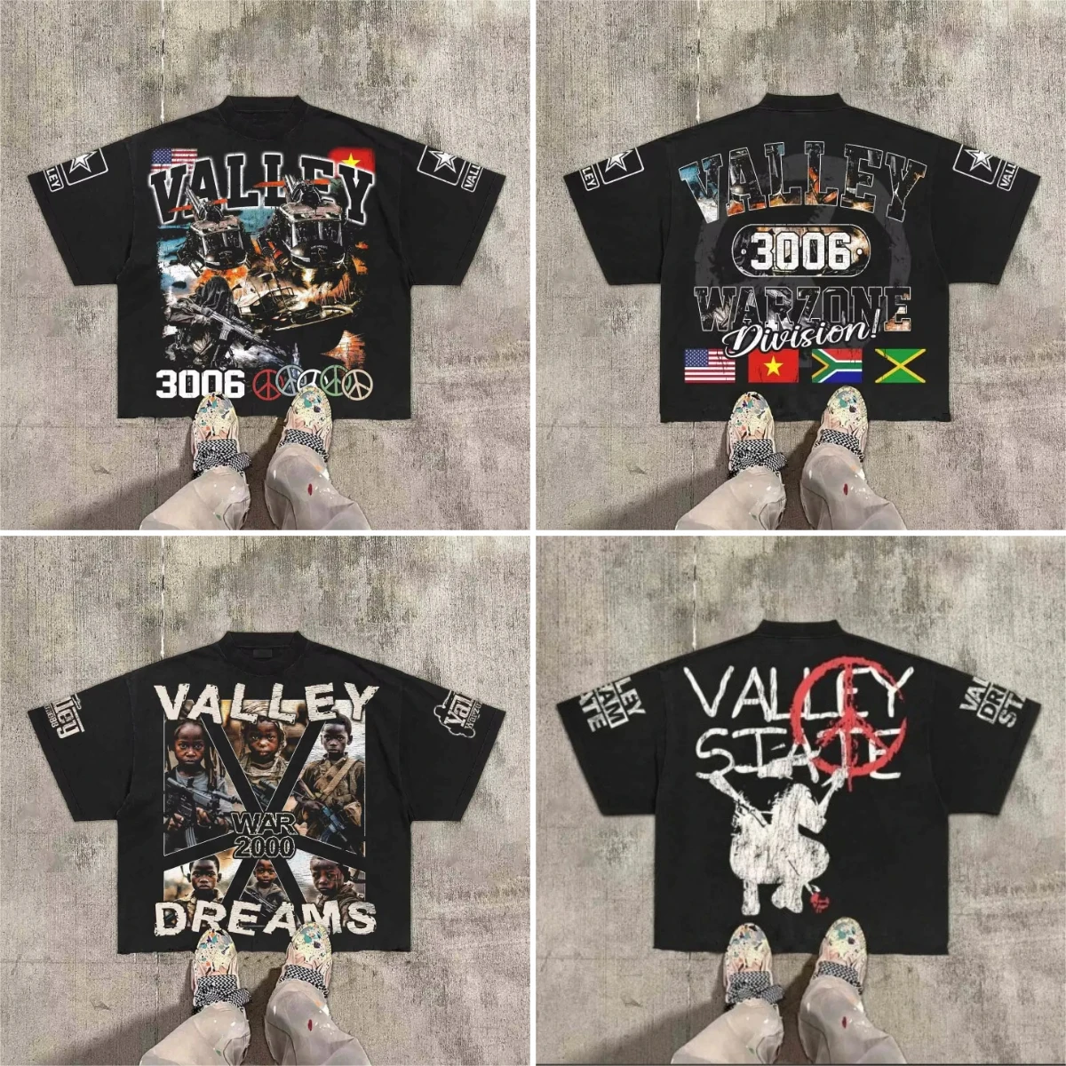 Camiseta Vintage con estampado de algodón con estampado de Warzone Valley Division, camisetas recortadas de manga corta para hombres y mujeres, camiseta de gran tamaño de estilo Retro