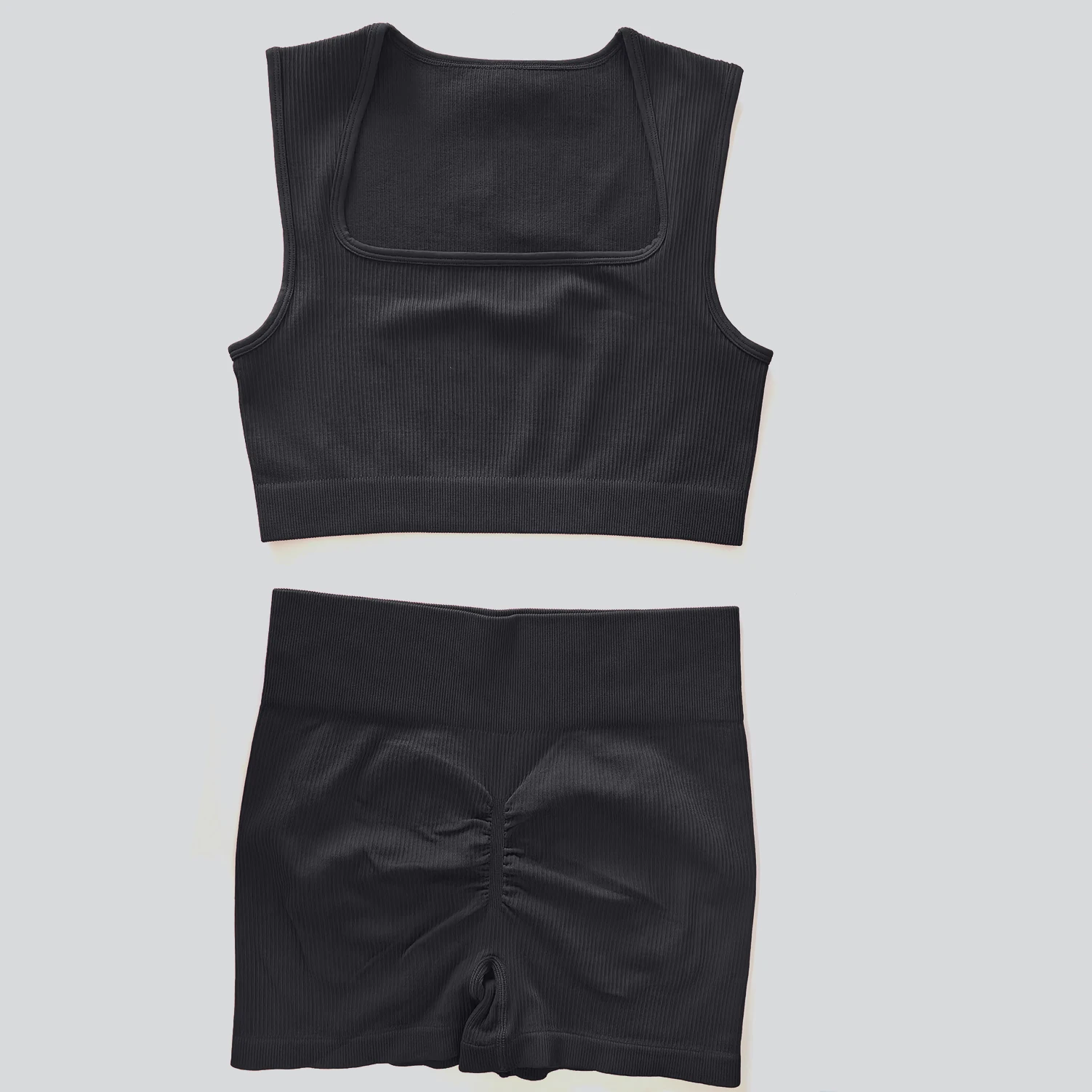 VEQKING Seamless 2 Pieces Yoga Sets Sleeveless Sports Crop Tops Scunch Butt Gym Shorts Hip Lift Quick Dry Workout Tights image 3
