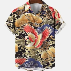 Luxury Short Sleeve Men's Shirt Summer Button Up Lapeled Brid Graphic Printed Shirts For Men Fashion Oversized Men's Clothing