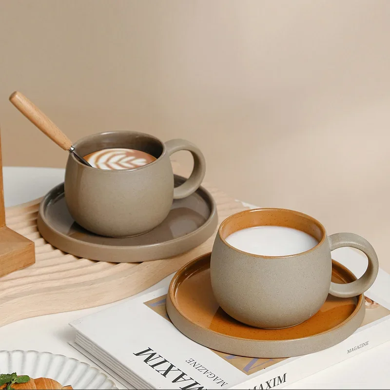 

Coffee Cup Set Ceramic Retro Coarse Pottery Japanese Style Mug Plate Combination Wholesale Nordic Afternoon Tea Breakfast Cup