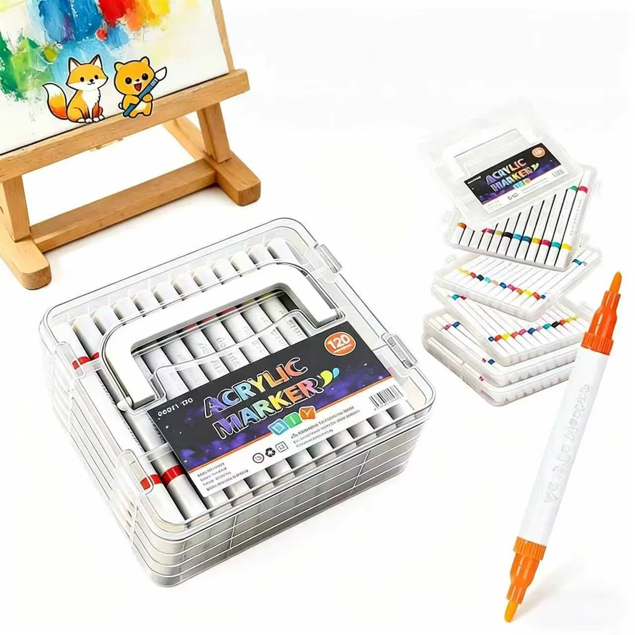 

Двусторонние акриловые маркеры с коробкой для хранения, подходящей для холста, стекла, керамики, дерева, поделок своими руками.