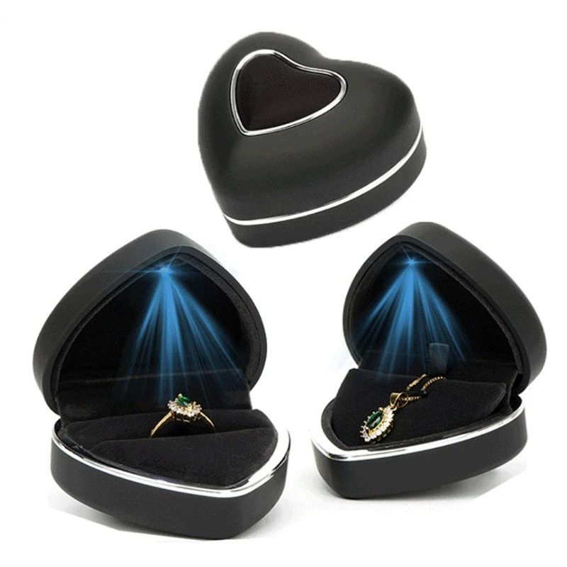 Hart-Vormige Led Light Wedding Ring Box Engagement Ringen Ketting Sieraden Case