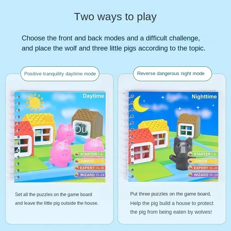 Jeux de société intelligents Hide Seek pour enfants, trois petits cochons, puzzle de construction de compétences de solution, jeu de logique, jouet d'entraînement, cadeau