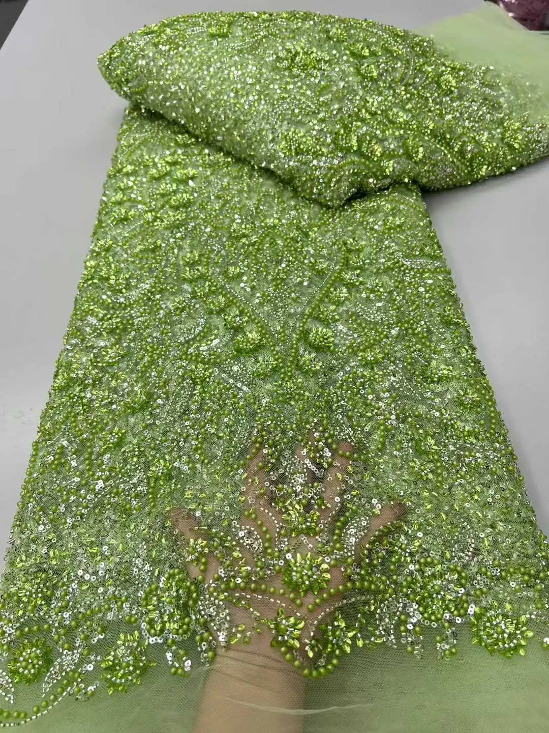 

Handmade Embroidery Net Lace Beads for Women, Luxury and Exquisite, New Fashion Design Fabric, Wedding Party Dresses