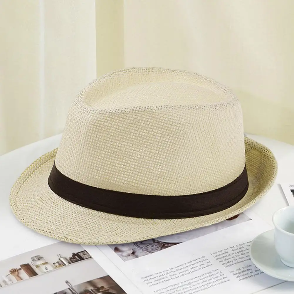 Unisex Summer Beach Sun Straw Panama Jazz Top Hat Cowboy Fedora Hat Women Men Foldable Outdoor Travel Sunscreen Hat Headwear