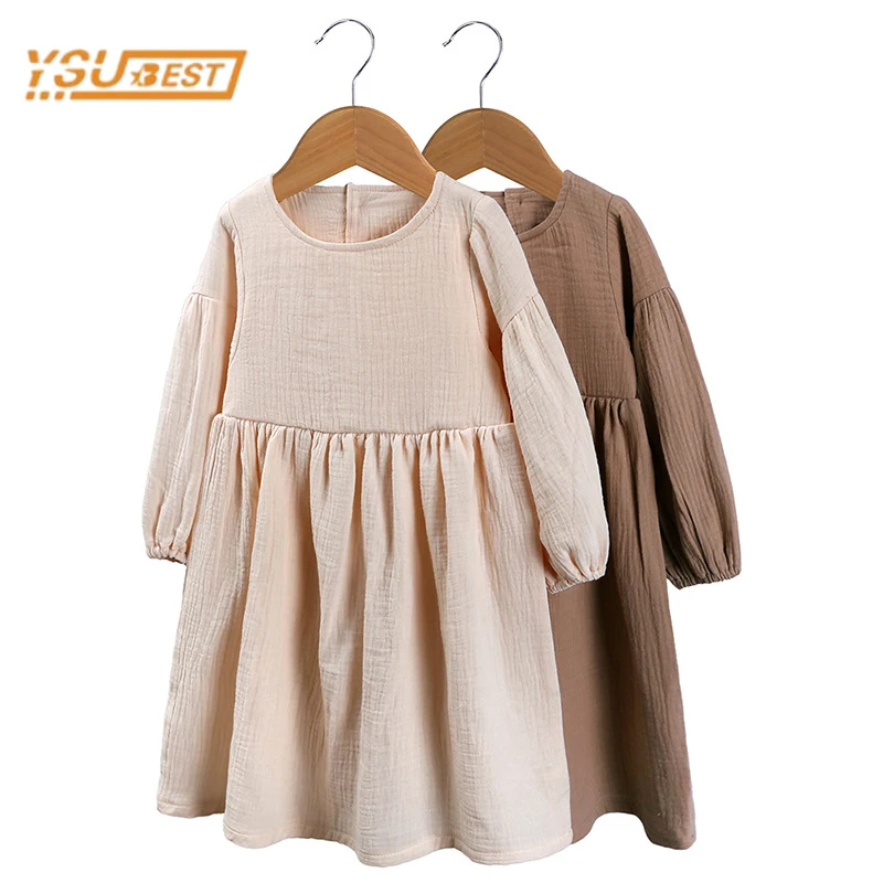 

Spring New Kids Baby Girls Long Sleeve Solid Color Dress Autumn Kids Baby Girls Princess Children Clothes Dress