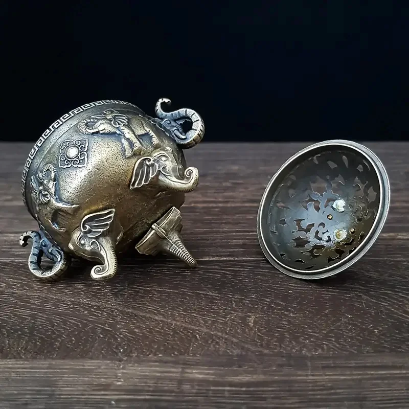 Elefanten-Räuchergefäß mit drei Beinen, Metall, Heimdekoration, Aromatherapie-Zubehör, vielseitig einsetzbar für Meditation, Dekoration, Ornament – Detail 4
