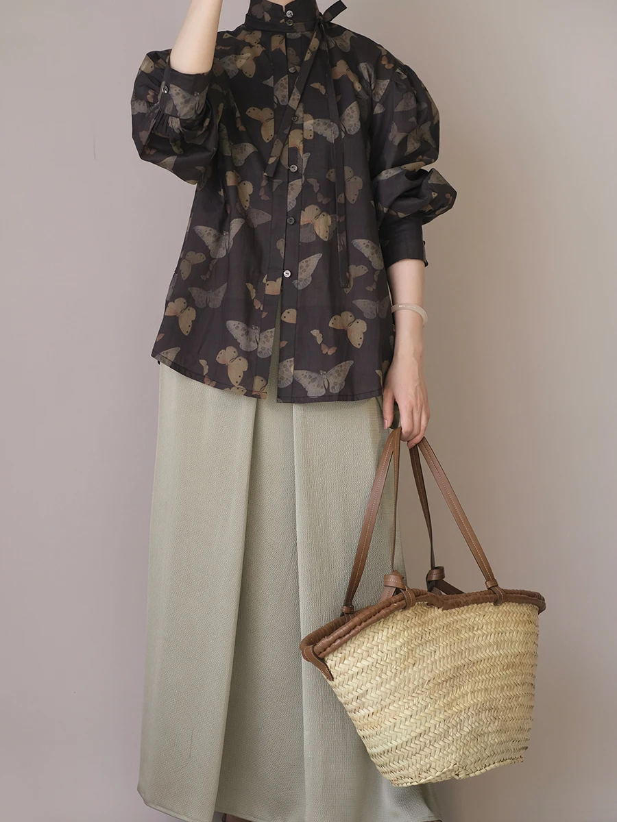 

Daily Wear Tee Gorge Skirt Commute Sle Vertical Collar Button Front Loose Sve Hanfu Set by Meiijie for Women 25-35