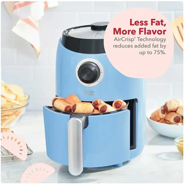 Compact Air Fryer Oven with Temp Control Non-Stick Basket, Recipes + Auto Shut off, 2 Quart - Blue - New - 11.4 in. tall