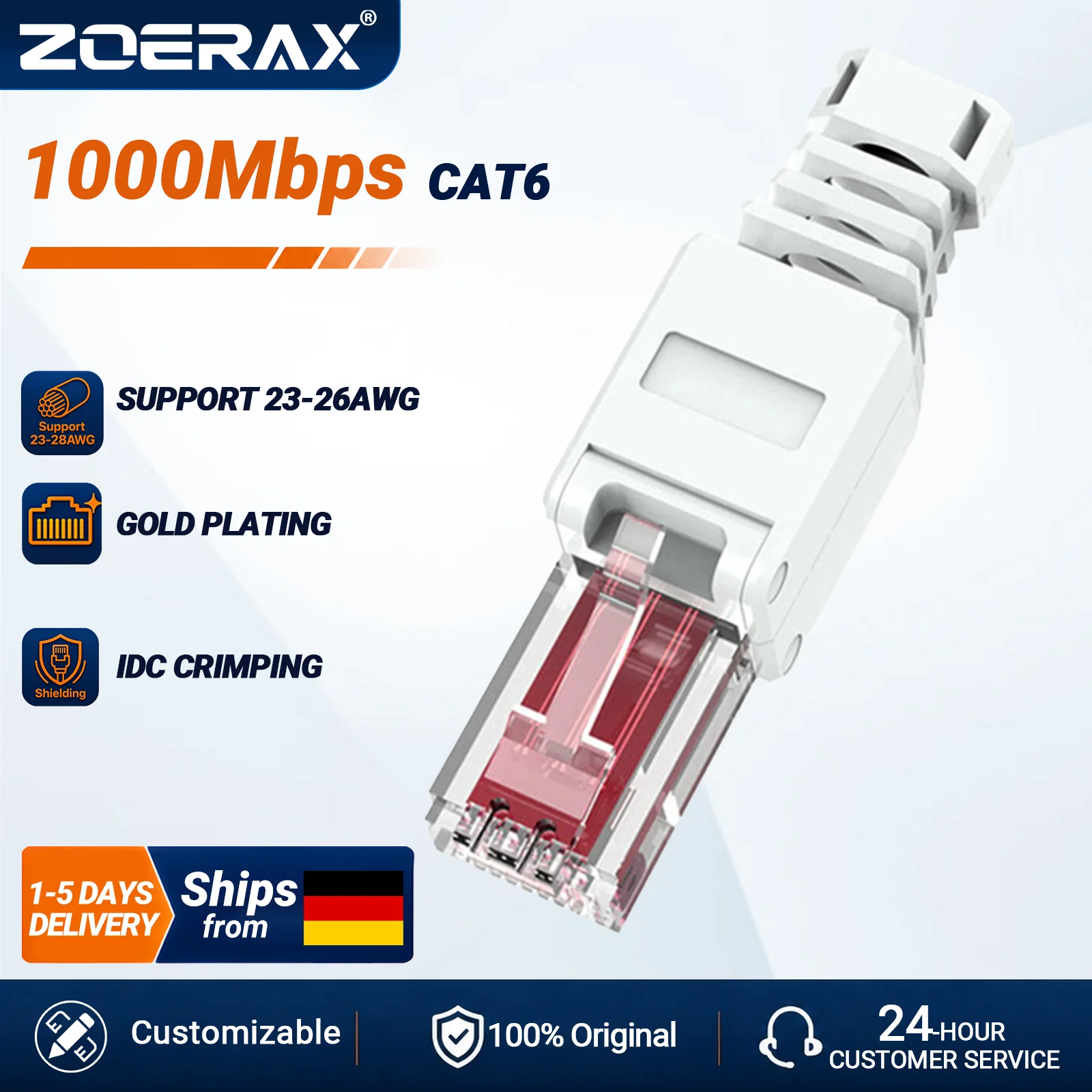 ZoeRax RJ45 CAT6 CAT5E-Stecker, werkzeugloser Ethernet-Abschlussstecker, LAN-Kabelenden für 23AWG-26AWG-Netzwerkkabel, 24/12 Stück