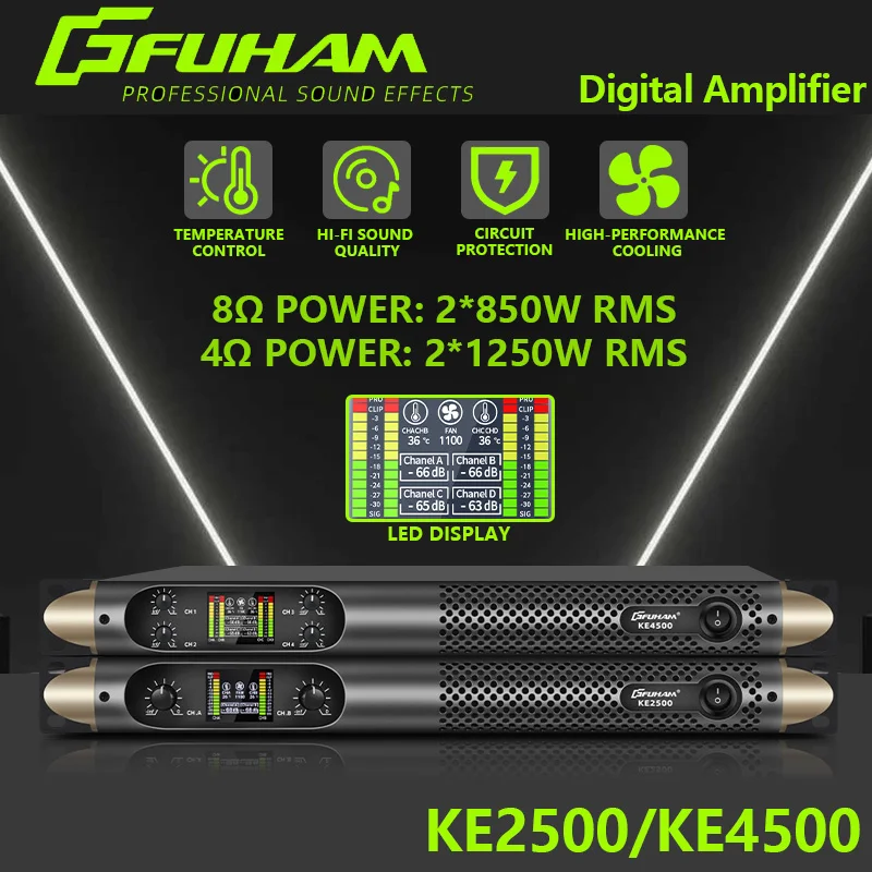 FUHAM KE2500/KE4500 Digital Amplifier 2/4 Channel Power Amplifier 850W Professional Audio LED Display Class D Amplifier