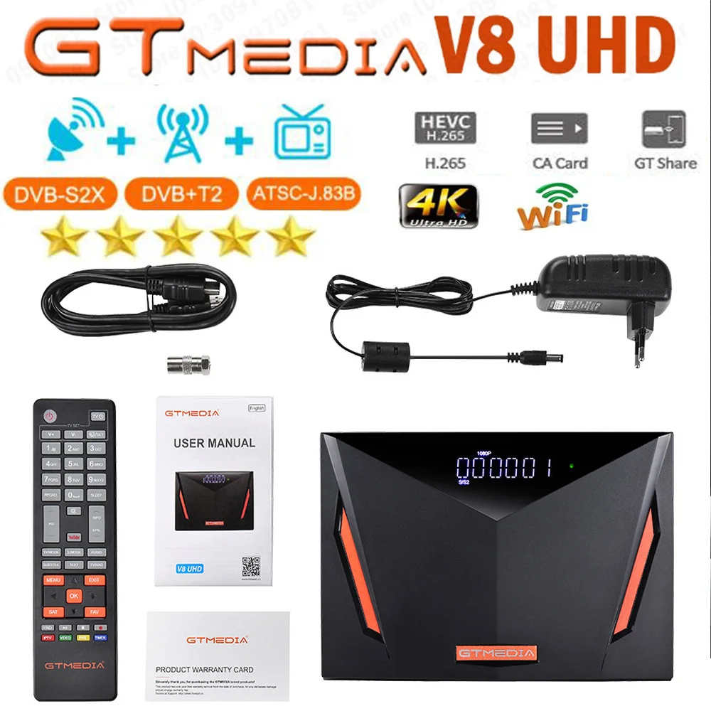 [Genuine]GTMEDIA V8 UHD Best 4K Satellite Receiver DVB-S/S2/S2X+T/T2+ISDB-T+Cable(J83.A/C)+ATSC-C(J83.B)With Smart Card Reader