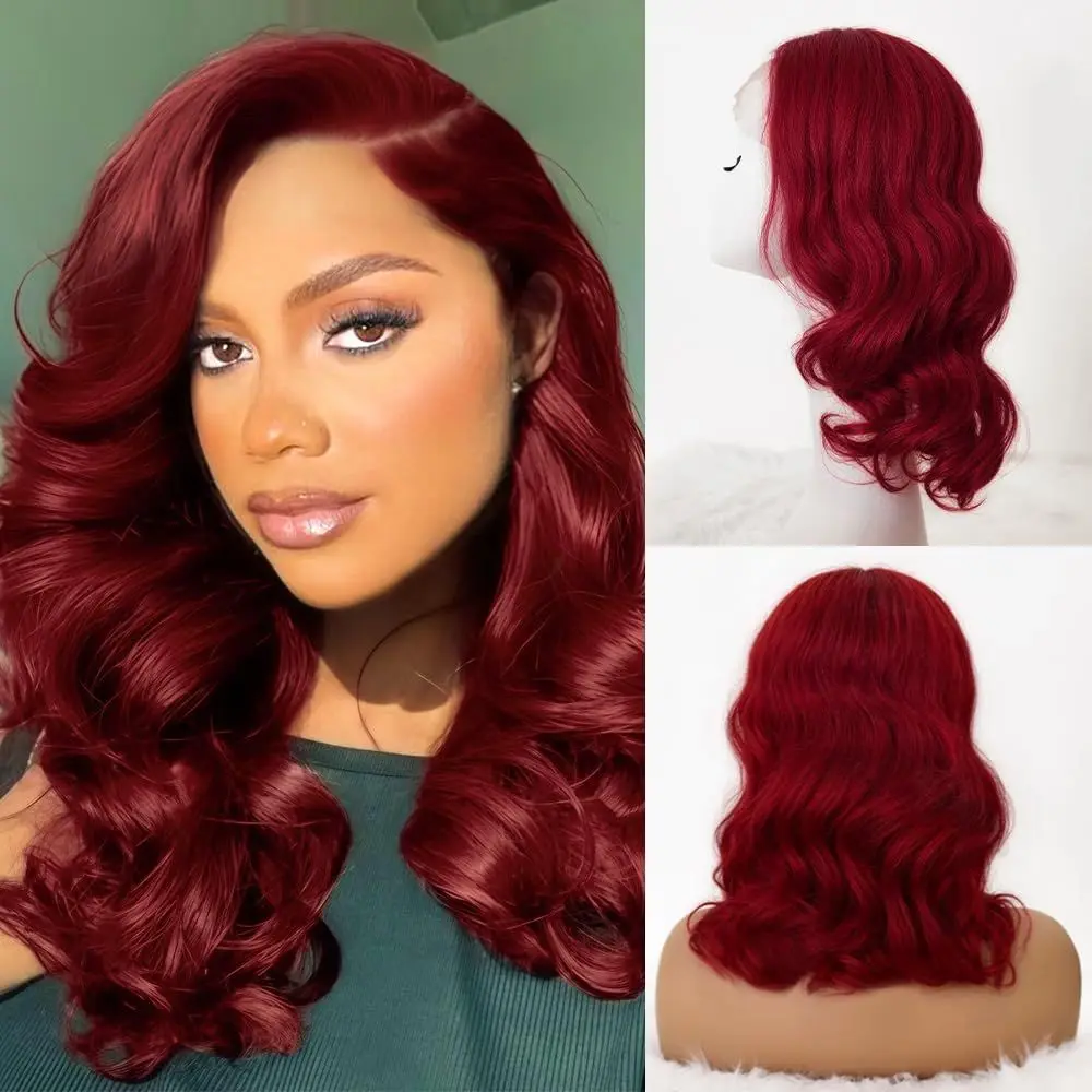 99j Burgunderrote Perücke aus Echthaar, 13x4 HD Body Wave Lace Front Perücken, vorgezupfte Lace Frontal Perücken für Frauen, Festival Cosplay