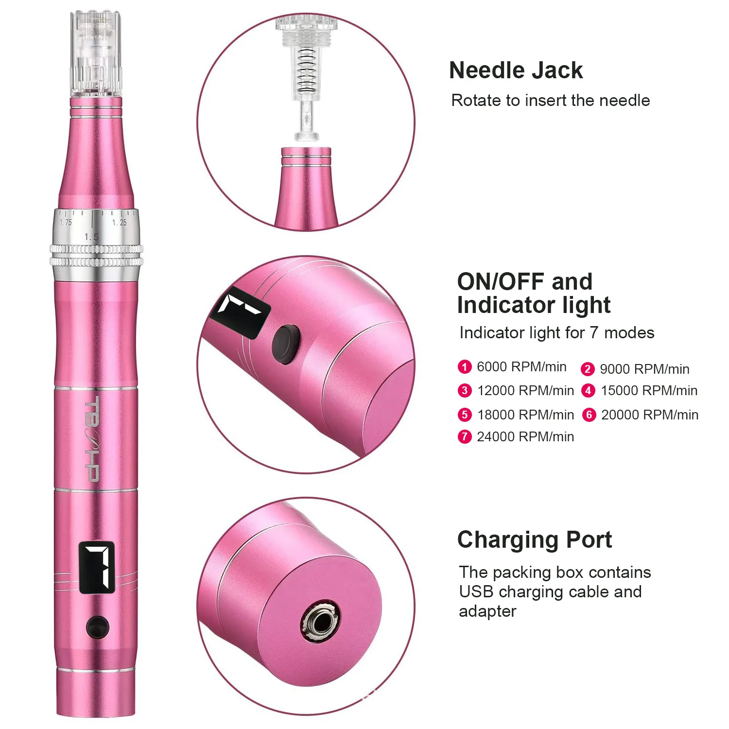 Professioneller Elektrischer Kabelloser M1 Microneedle-Stift mit 12 Kartuschen, Nadellänge 0,25 mm, Schönheitsgerät, Derma Pen – Detail 7