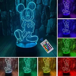 Disney-luz de noche 3D de dibujos animados, lámpara de mesa decorativa de Minnie, Mickey Mouse, acrílico, táctil, 16 colores, regalo para niños