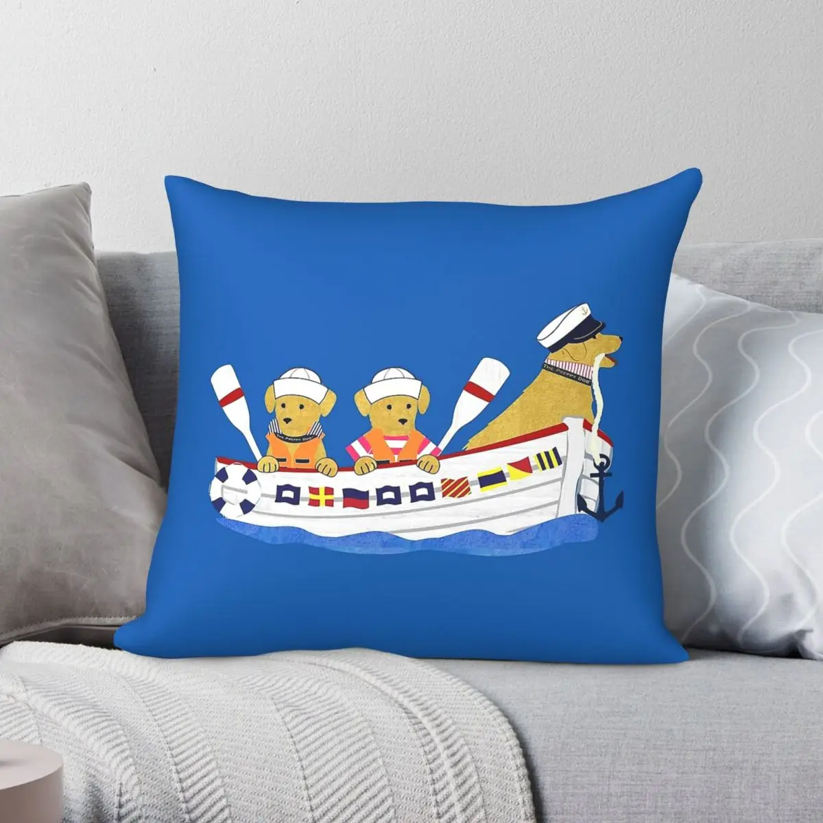 Nautical Dogs Golden Retrievers Square Pillowcase Polyester Linen Velvet Printed Zip Decor Throw Pillow Case Home Cushion Cover