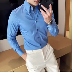 Plus Size 6XL-M Luxury Solid Color Big Neck Shirts For Men High Quality Long Sleeve Slim Fit Shirt Formal Social Party Tuxedo