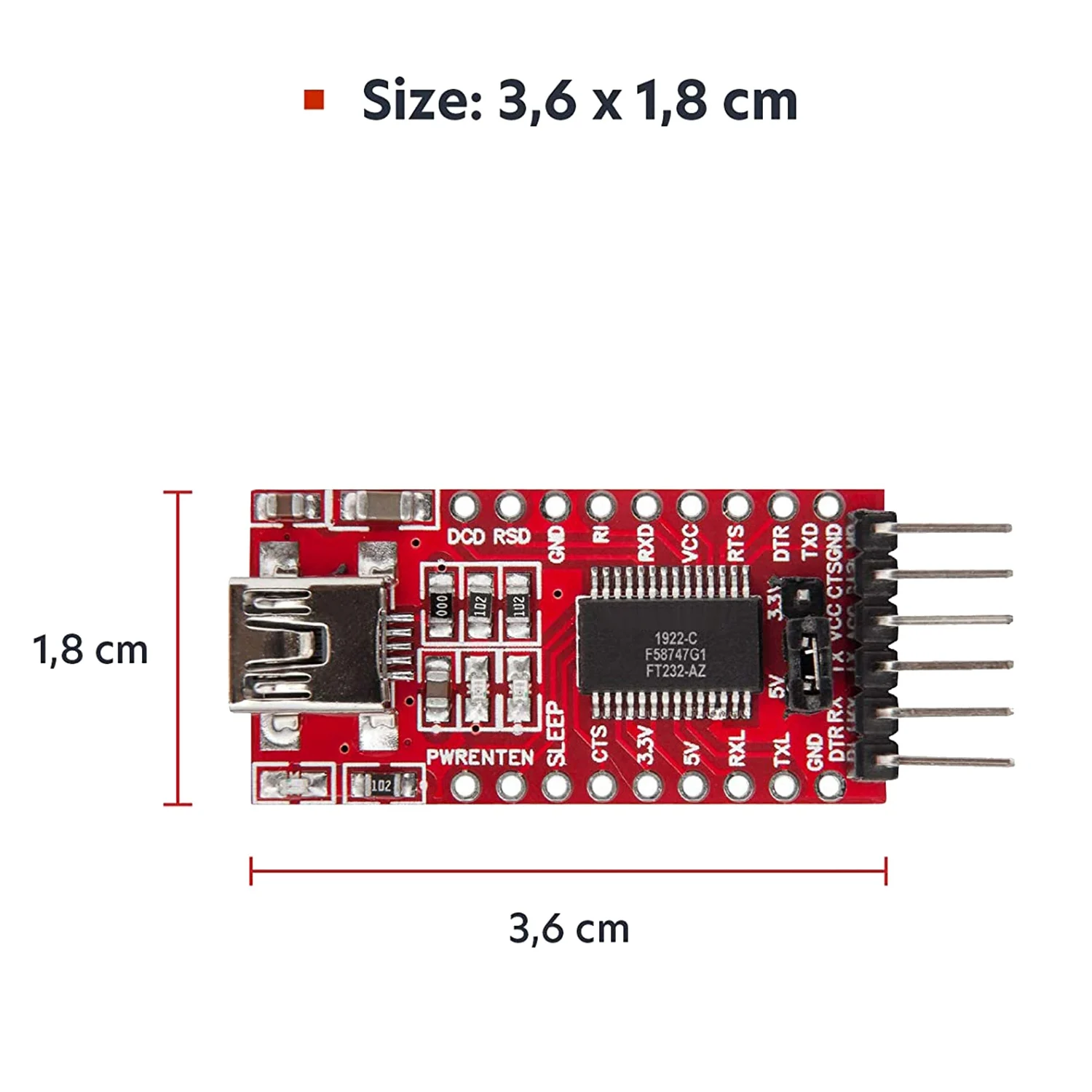 FT232RL Mini USB to TTL Serial Converter Adapter Module 3.3V 5.5V FT232R Port DTR RX TX VCC CTS GND Pin(3PCS)