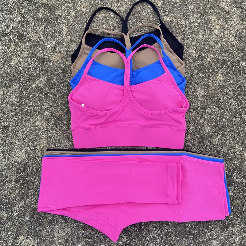 

Women Gym Sports Set 2 Piece Yoga Set Workout Tracksuit Fitness Suit High Waist Leggings Y Shape Back Bra Top Running Outfit