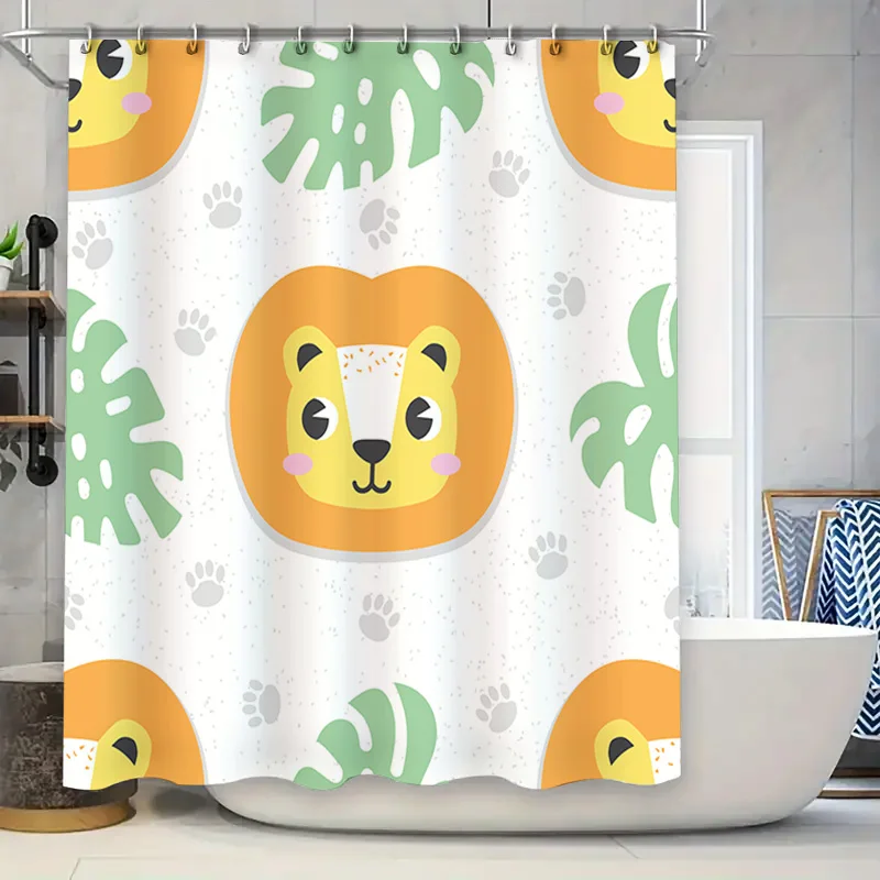 

Занавеска для душа в ванной комнате с милыми животными узорами: принт льва зеленого и оранжевого цвета для предметов домашнего декора on.com