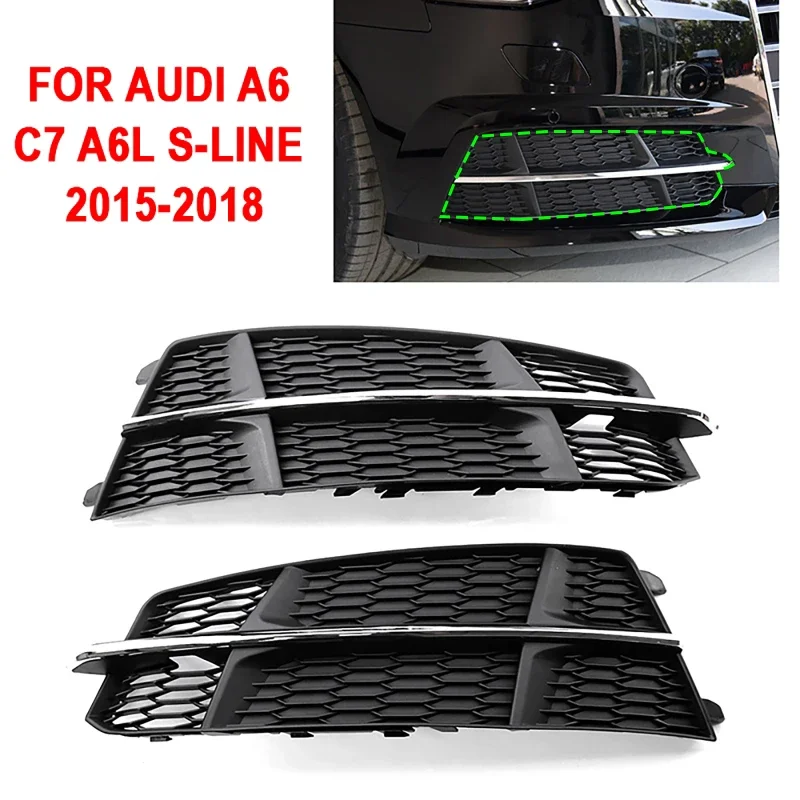 Car Front Fog Lamp Bezel Fog Light Frame for Audi A6 C7 A6L S-Line 2015-2018 (Only for S-LINE Models)