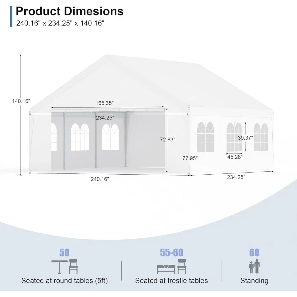 Grande Tente Portable pour Événement de Mariage, Garage, 20x20 Pieds