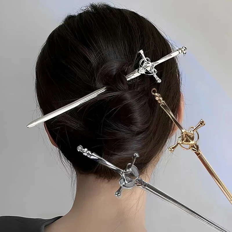 1pc Punk Metal Sword Hair Accessory Chinese Minimalist Hair Stick Diy Hairstyle Design Tool Accessory Women\'s Hair Clip Hairpin