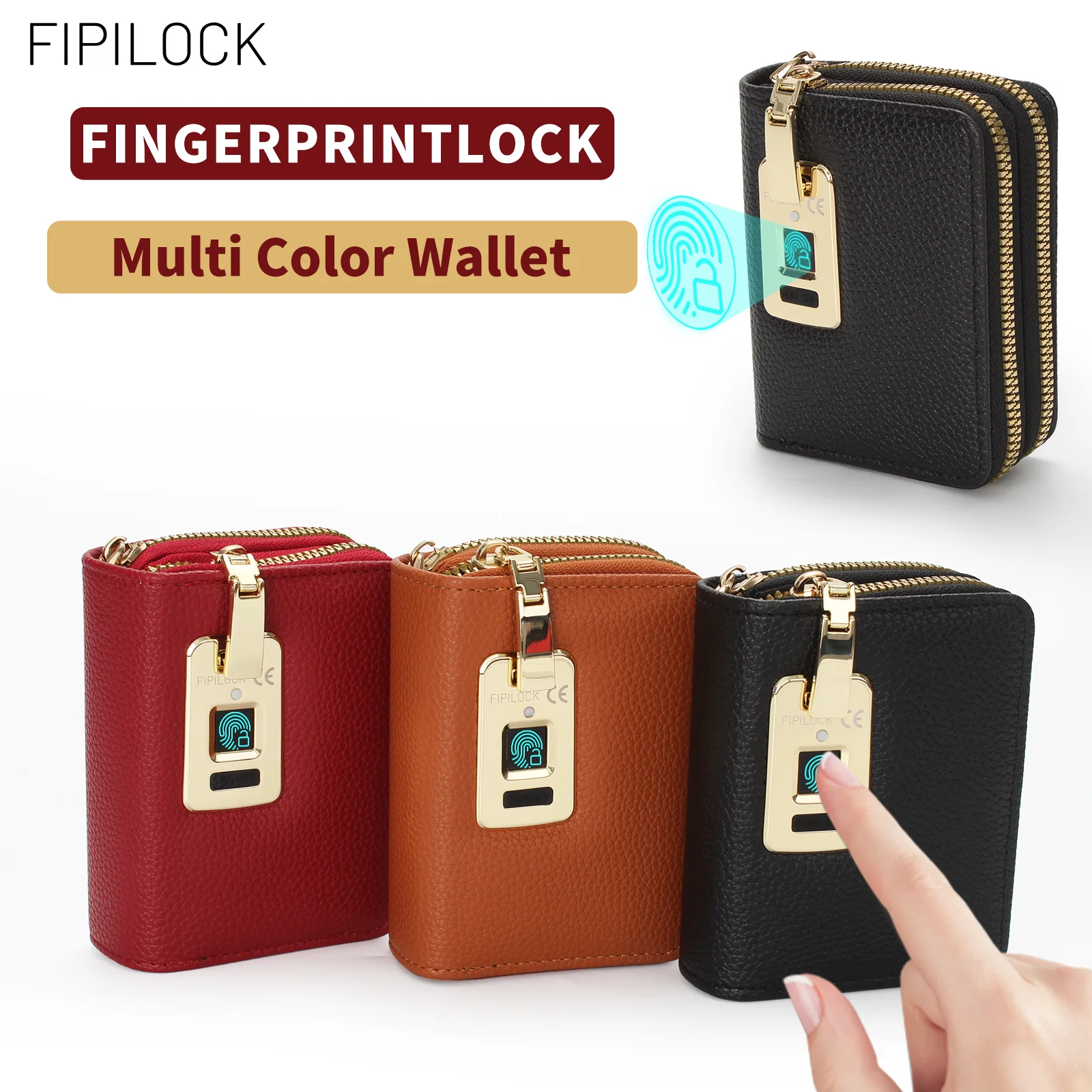 FIPILOCK Wallet Card for Women and Men with Smart Fingerprint Unlock Anti-Theft and Anti-Burglary Coin Purse Tote Bag Closure Wi