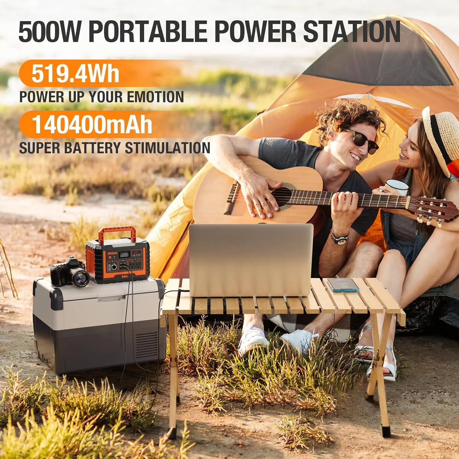 Portable Power Station 500, 110V/500W Solar Generator(Surge 1000W), 519.4Wh Backup Lithium Battery for Outdoor Home