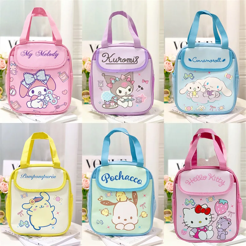 Sanrio Insulated Hello Kitty Kuromi Cinnamoroll Lunch Bag Printed Canvas Bento Bag Reusable Zipper Closure Handy Bag Kid Gifts