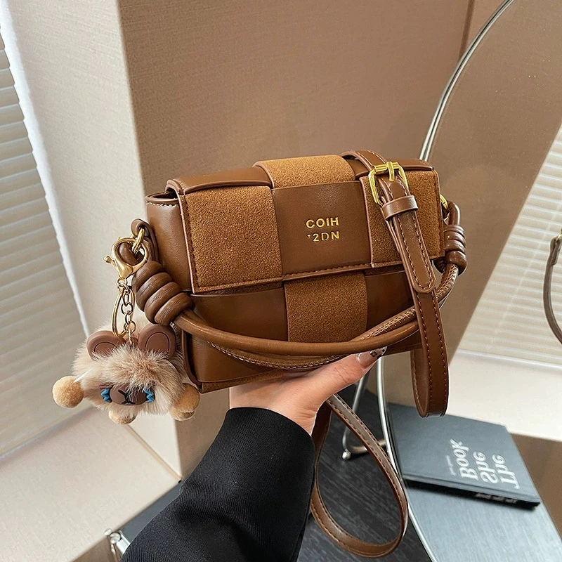 

New Trendy High-End Feel Fashionable Versatile Single Shoulder Crossbody Bag Texture Splicing Small Square Handbag