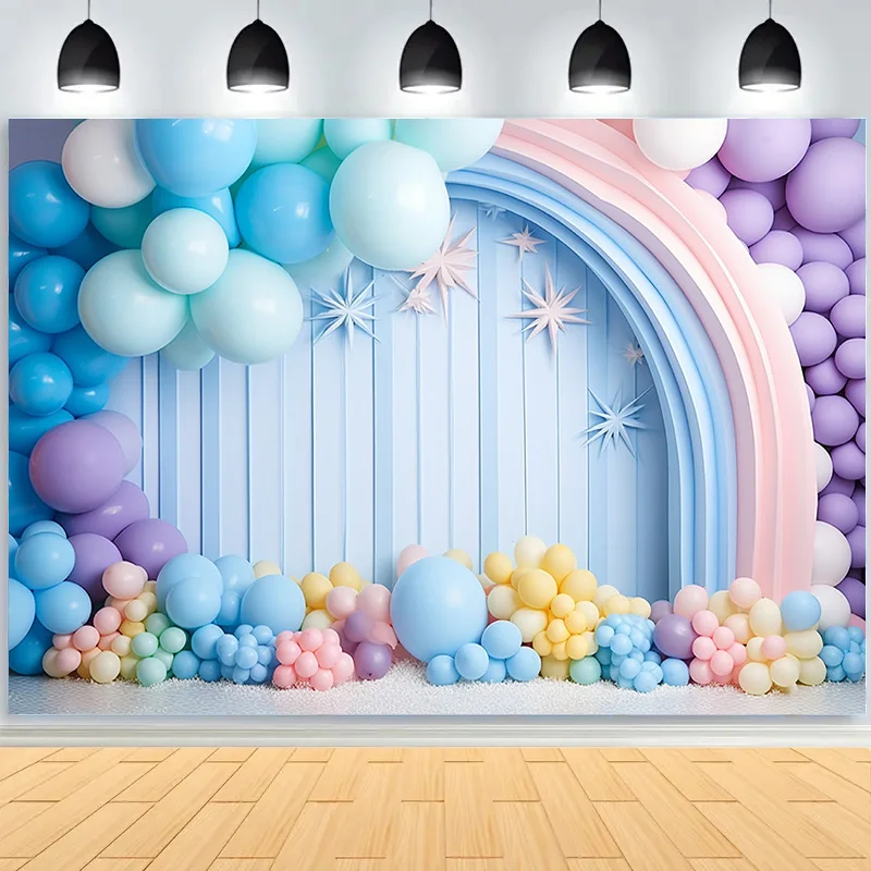 Arco-íris Balão Arco Fotografia Fundo, Cenários Adereços, Adorável Pastel Photo Studio, Decoração De Festa De Aniversário, CA-01
