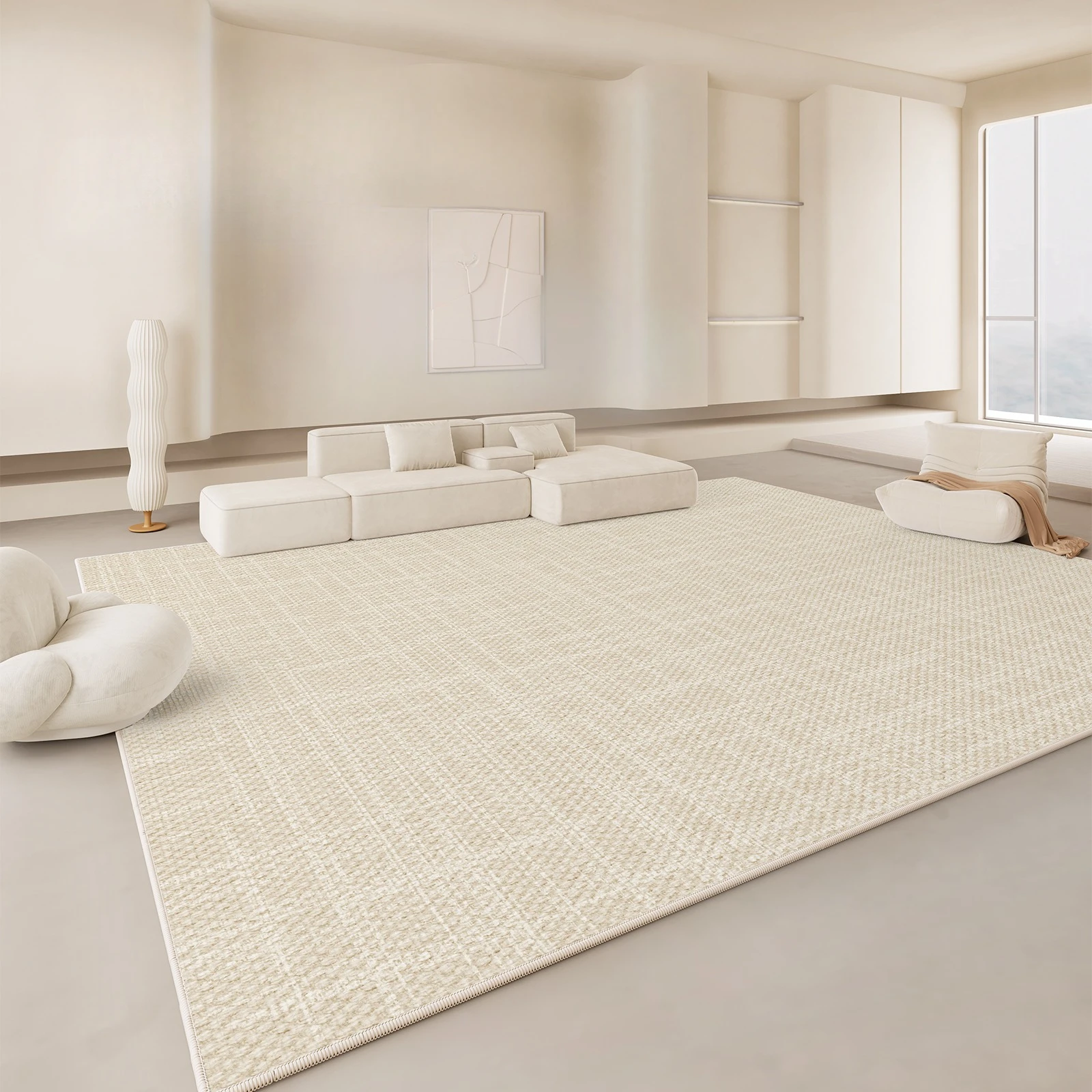 

Minimalist Beige Striped Large Carpets Artistic Luxurious Bedroom Easy Clean Rug Cream Modern Home Decoration Living Room Carpet