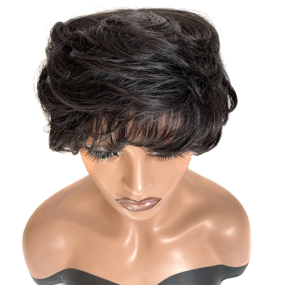 Short Wavy Bob Wig With Bangs Brazilian Hair Wigs For Women Human Hair Glueless Red Full Machine Made Cheap Human Hair Wigs