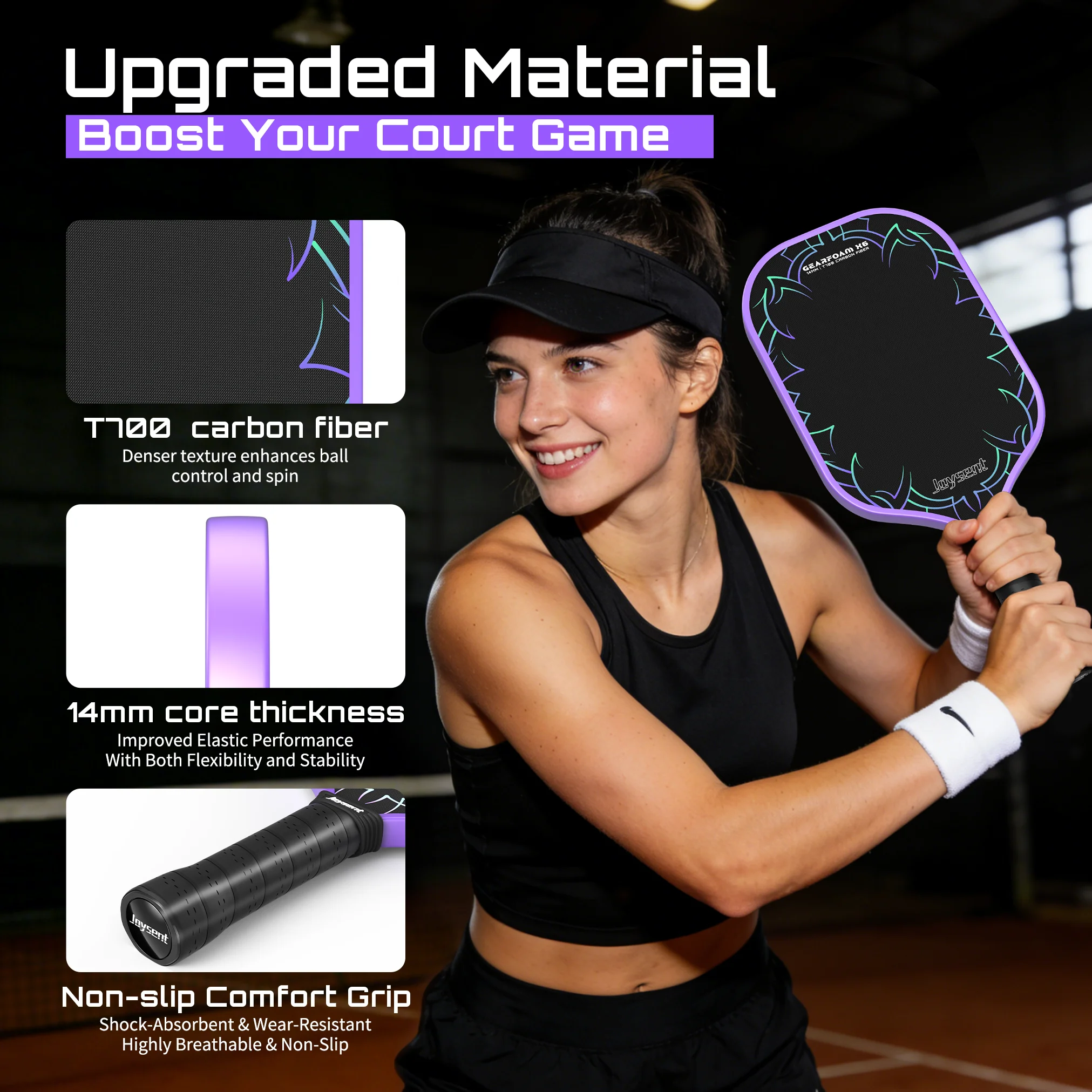Joysent T700 Raw Carbon Fiber Pickleball Paddle Thermoformed 14mm EPP Foam Core Pickleballs Rackets Lightweight Spin Control