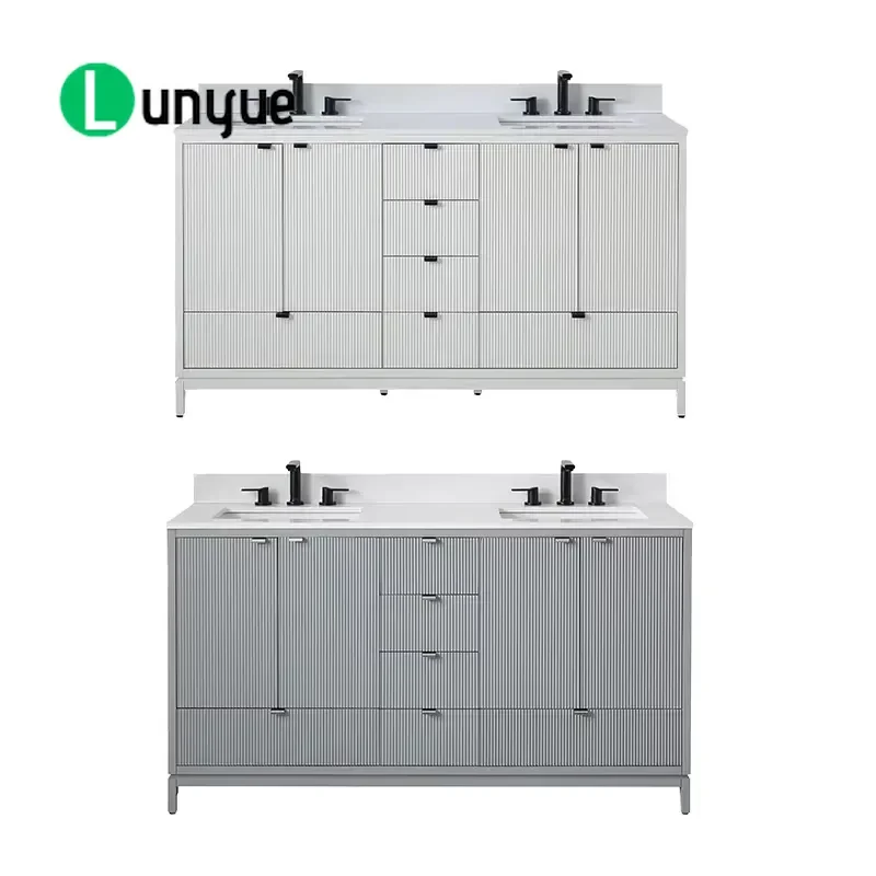 Modern Classic Stainless Steel and MDF Bathroom Vanity Cabinet with Double Sinks 72 Inch Luxury Design for Home Bathroom