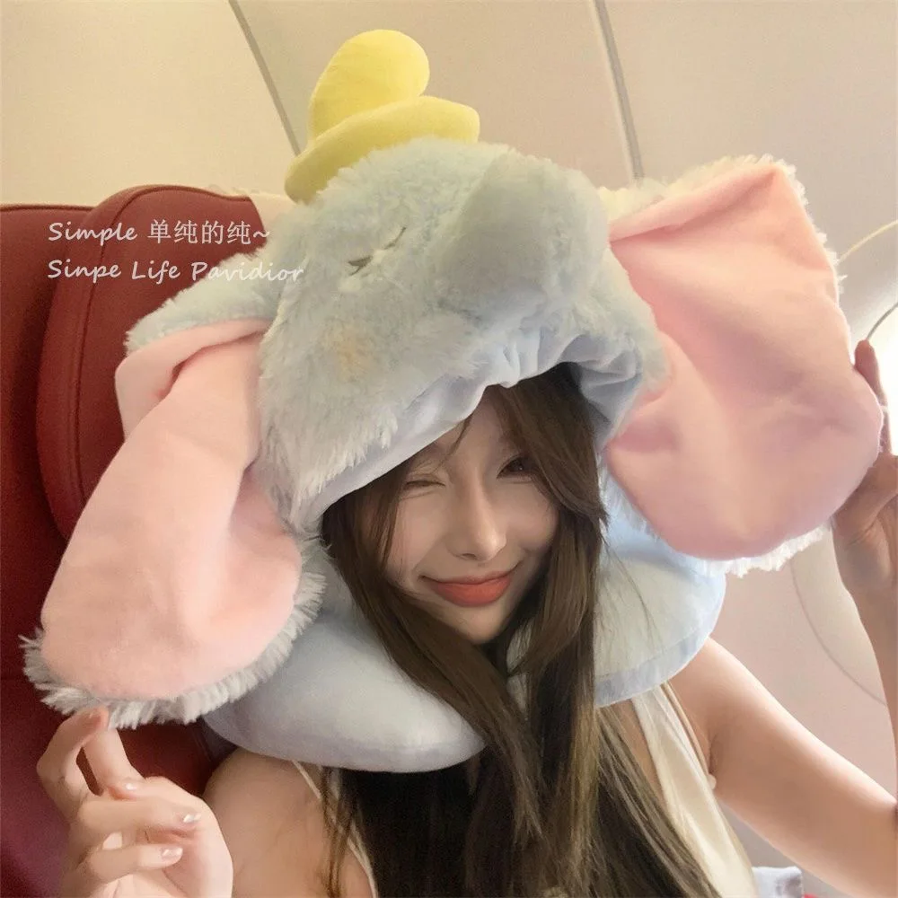 Manta chal Dumbo de dibujos animados de Anime, capa con capucha, almohada en forma de U, manta suave y cómoda para aire acondicionado de oficina, regalos prácticos