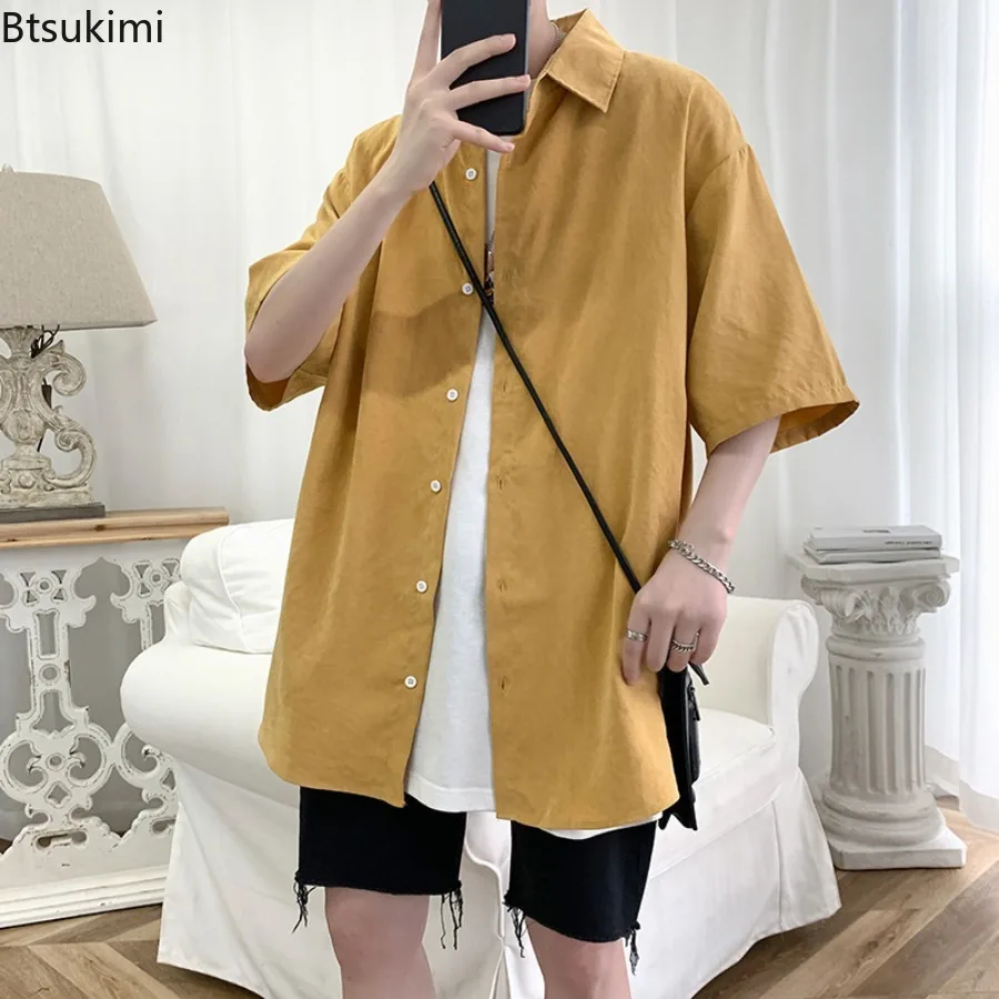Spring Summer Loose Casual Shirts Men's Short Sleeve Lapel Casual Cardigan Tops Fashion Streetwear Male Versatile Shirt Jackets