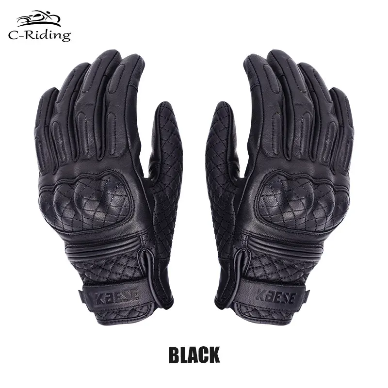 Classic Retro Goat Leather Gloves Motorcycle Gloves Black Full Finger Gloves Motorbike Locomotive Gloves Touch Screen Moto Glove