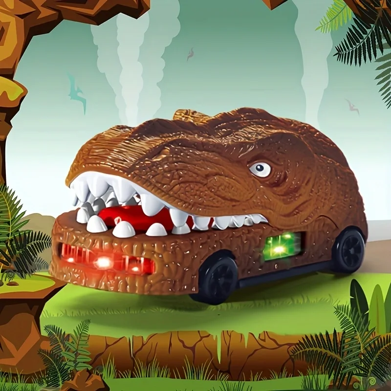 Electric Dinosaur Toy Car with LED Lights Sound, Realistic T-Rex Dino Vehicle Toy for Toddlers Boys Birthday Gift