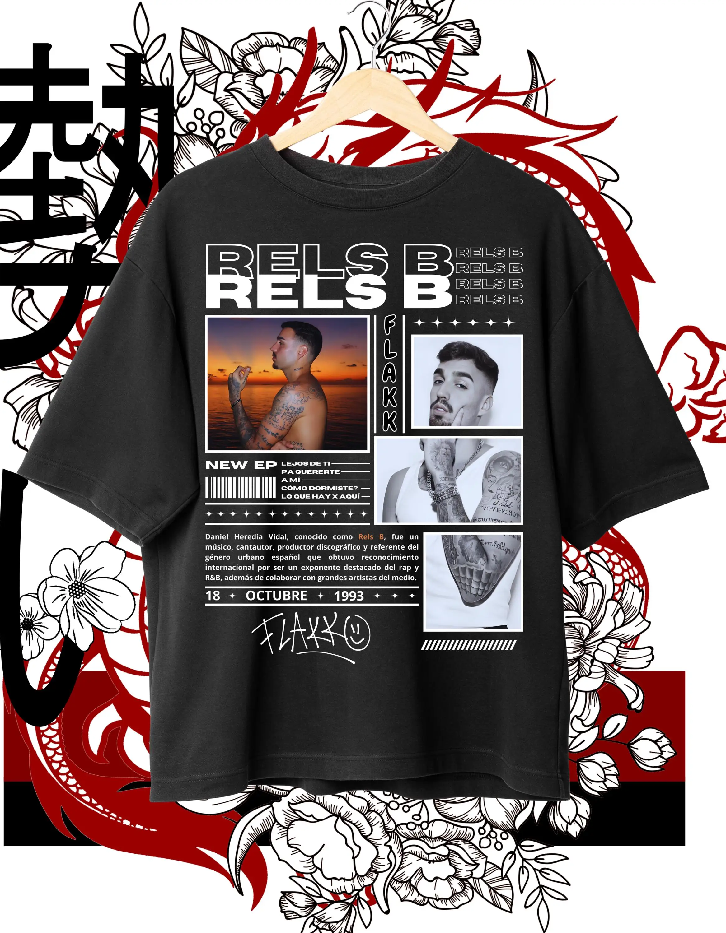 25/26 Summer Rels B New Era R & B Diseño de camiseta, camiseta de fan de música retro, ropa casual de manga corta de tendencia callejera de moda