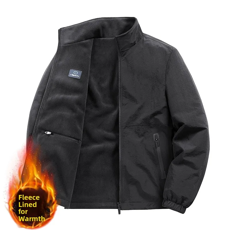 

Thiened Fce Lined Sports Casual Jaet for Men Outdoor Autumn Winter New Sle Warm Coat Stand Fit Long Sve