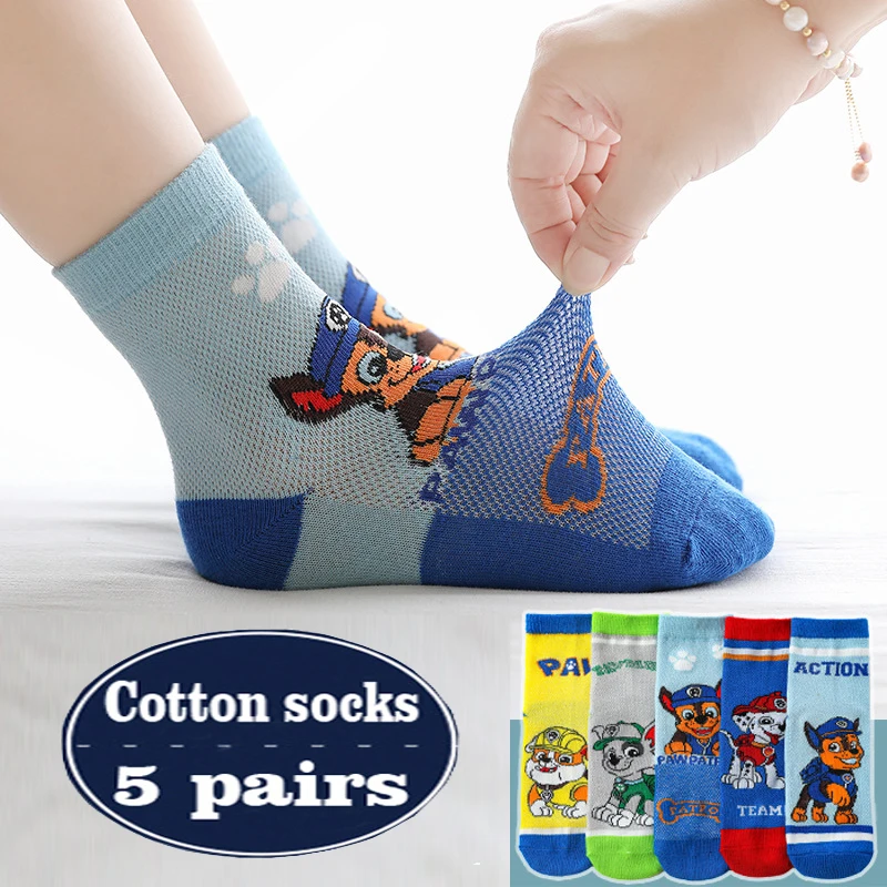 5 pares de calcetines Paw Patrol para niños, calcetines bonitos de algodón con dibujos animados para niños, calcetines casuales para bebés,