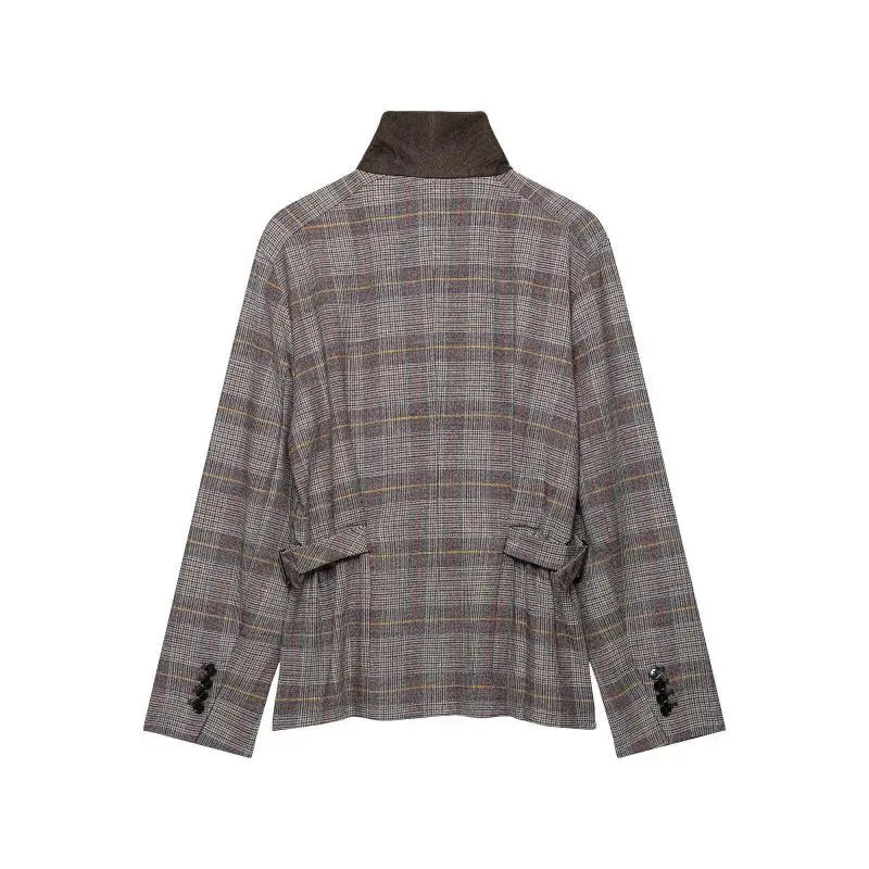 Withered Minimalist Female Clothing Fashion Versatile Retro Checkered Strap Suit Jacket Women's Jacket Woman Clothes Tops