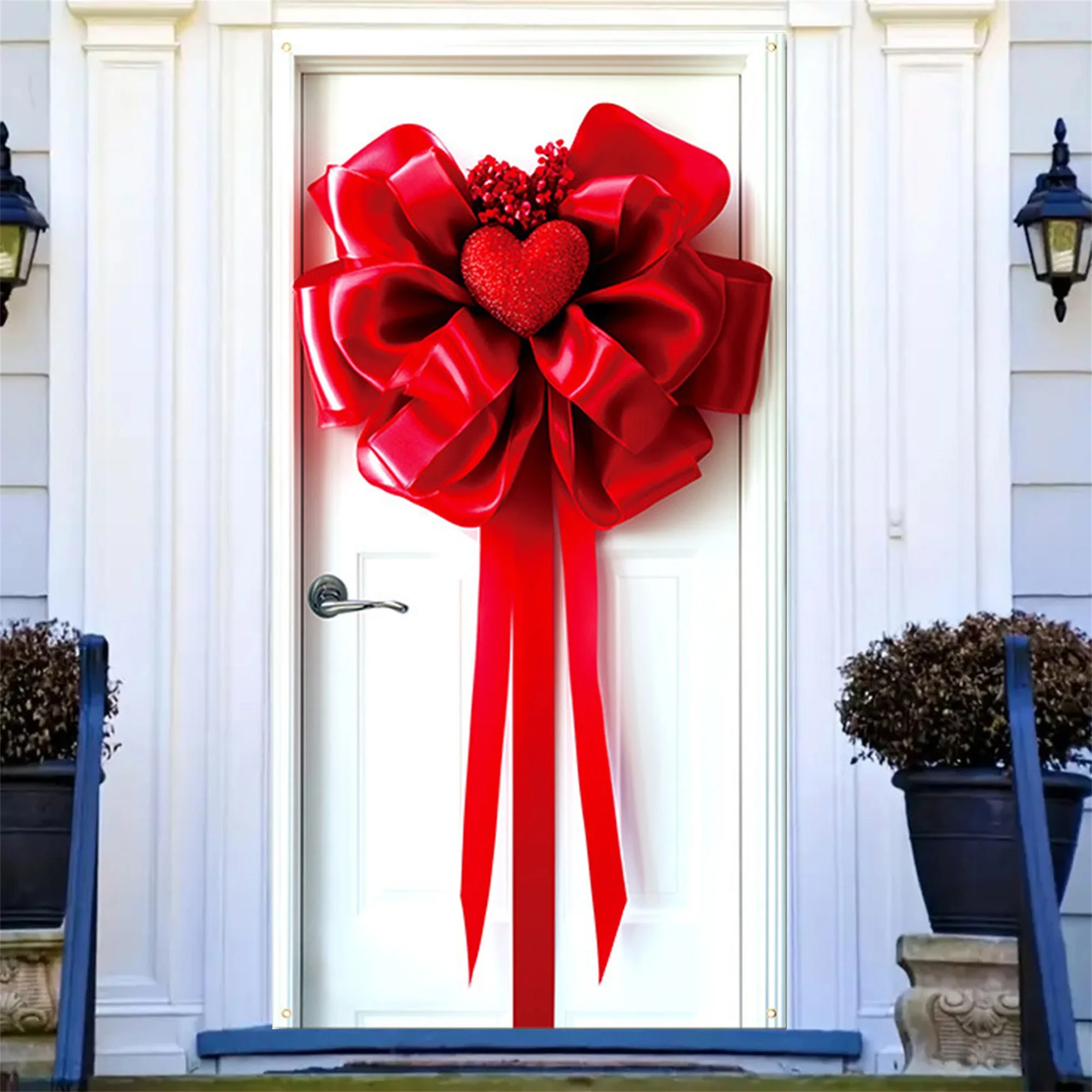 

Венок в форме сердца с ленточными акцентами - Декор для дверей ко Дню святого Валентина для внутреннего и наружного использования - Большой венок любви на переднюю часть